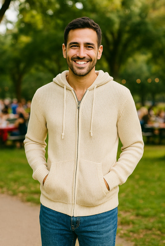 Cream Zip Hoodie Sweater