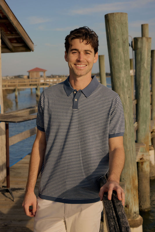 Seawell Striped Polo Marine